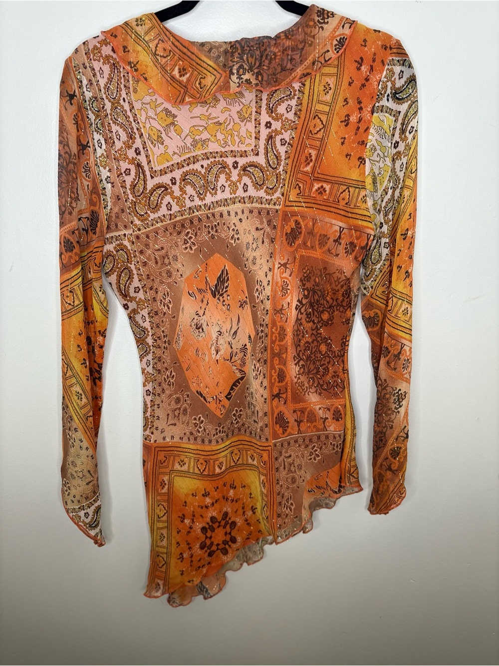 Boho Orange Patchwork Ruffle Blouse - Picture 2 of 3
